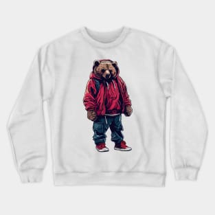 Bear wearing hip hop style Crewneck Sweatshirt